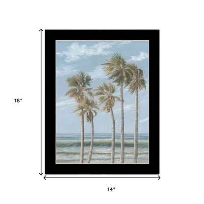 Set Of Two "Winds of the ocean blowing the Palm Trees and Sea Oats" Black Framed Wall Art