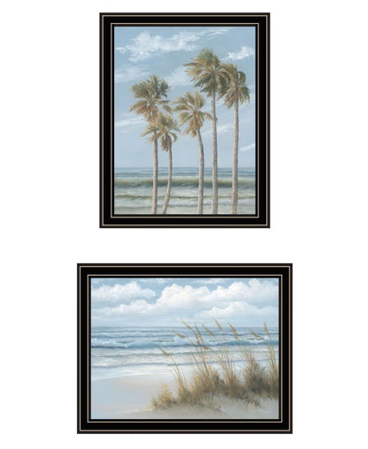 Set Of Two Winds Of The Ocean Blowing Palm Trees Black Framed Wall Art HomeRoots