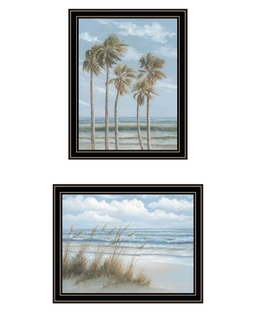 Set Of Two Winds Of The Ocean Blowing Palm Trees Black Framed Wall Art — view 4