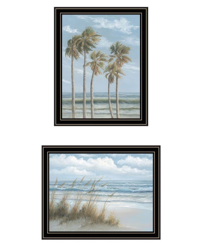Set Of Two Winds Of The Ocean Blowing Palm Trees Black Framed Wall Art HomeRoots