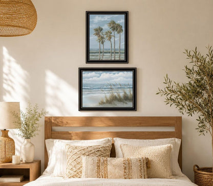 Set Of Two Winds Of The Ocean Blowing Palm Trees Black Framed Wall Art HomeRoots