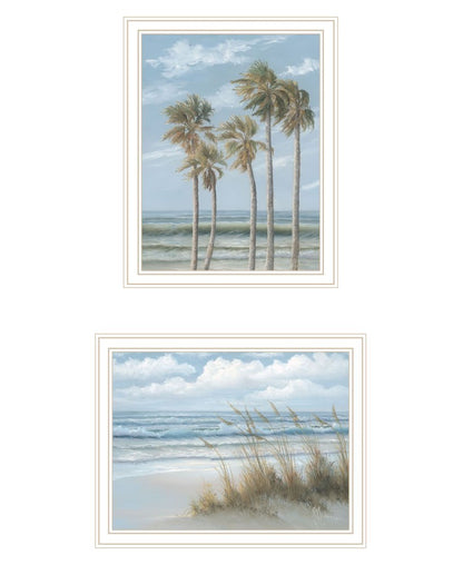 Set Of Two "Winds of the ocean blowing the Palm Trees and Sea Oats" White Framed Wall Art HomeRoots