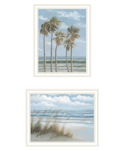 Set Of Two "Winds of the ocean blowing the Palm Trees and Sea Oats" White Framed Wall Art HomeRoots