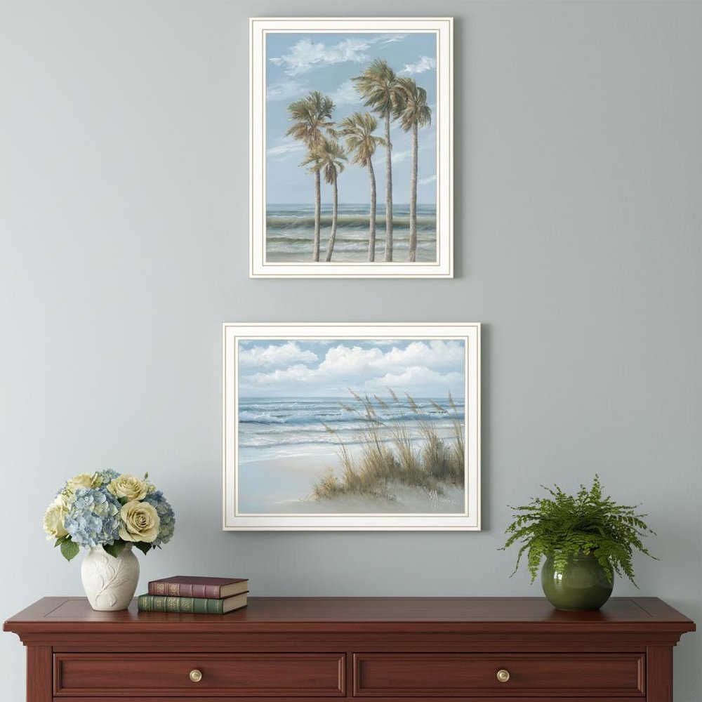 Set Of Two "Winds of the ocean blowing the Palm Trees and Sea Oats" White Framed Wall Art — view 4