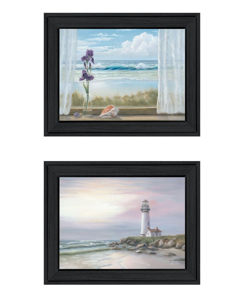 Set Of Two Lighthouse at Sunset Black Framed Wall Art — view 1