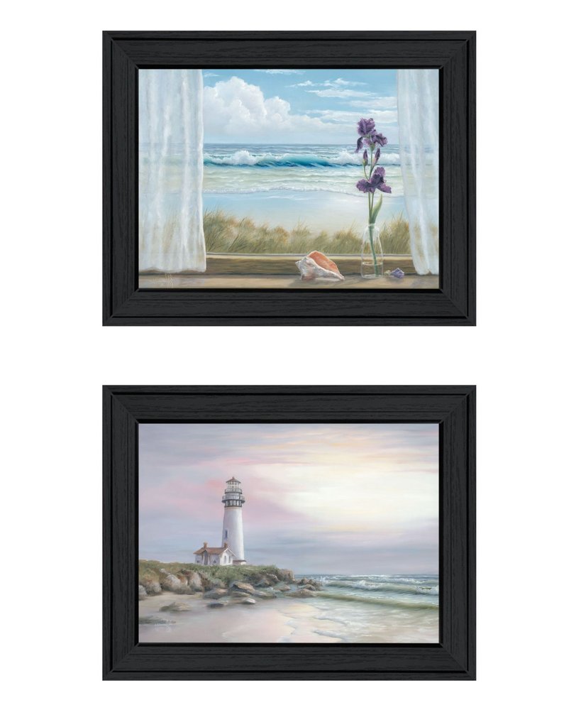 Set Of Two Lighthouse at Sunset Black Framed Wall Art — view 3