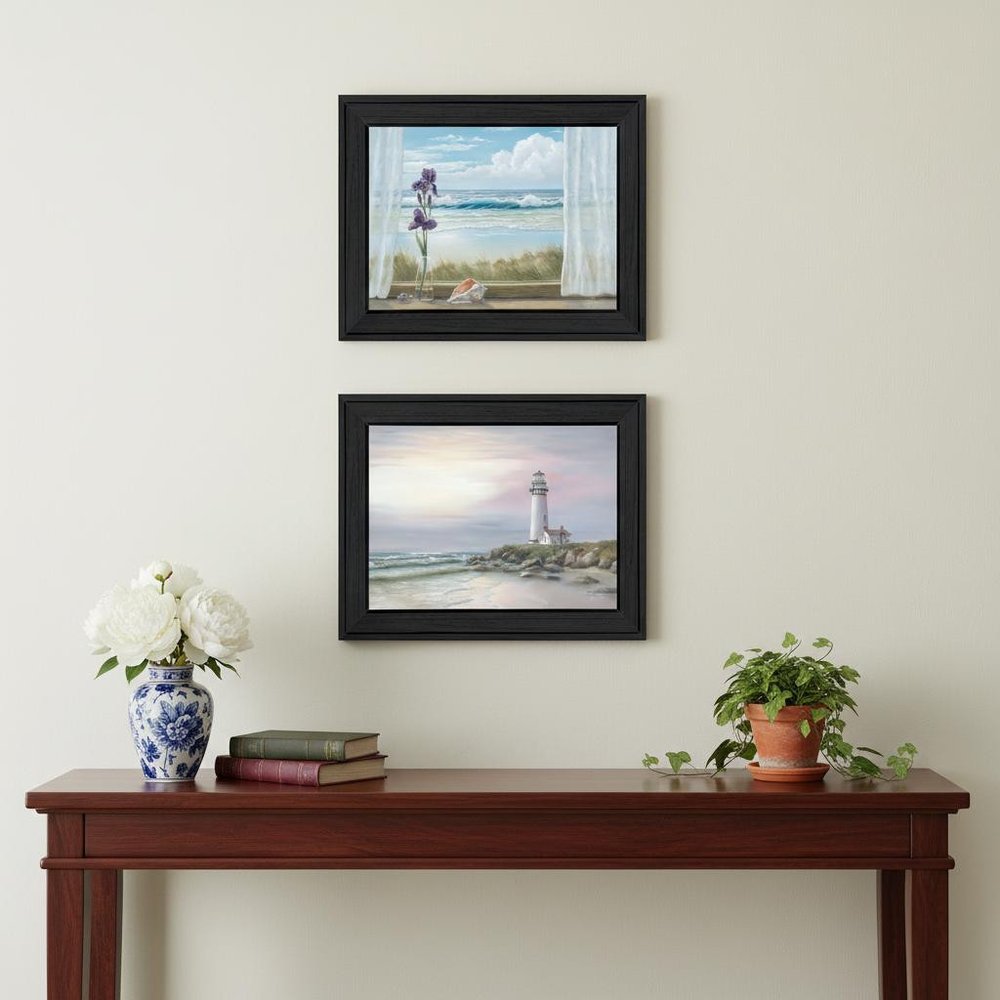 Set Of Two Lighthouse at Sunset Black Framed Wall Art — view 4