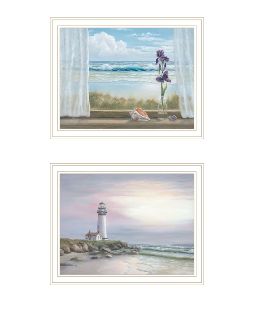 Set Of Two Lighthouse at Sunset White Framed Wall Art — view 3