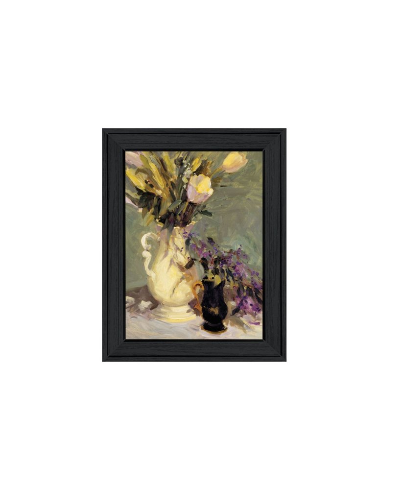 Set Of Two Abstract Tulips And Lavender Flower Vases Black Framed Wall Art