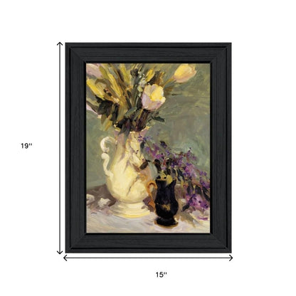 Set Of Two Abstract Tulips And Lavender Flower Vases Black Framed Wall Art