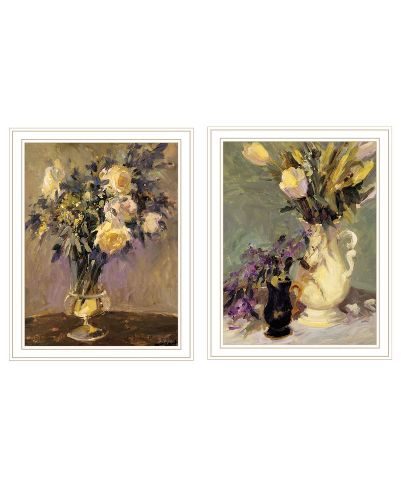 Set Of Two Abstract Tulips And Lavender Flower Vases White Framed Wall Art — view 2