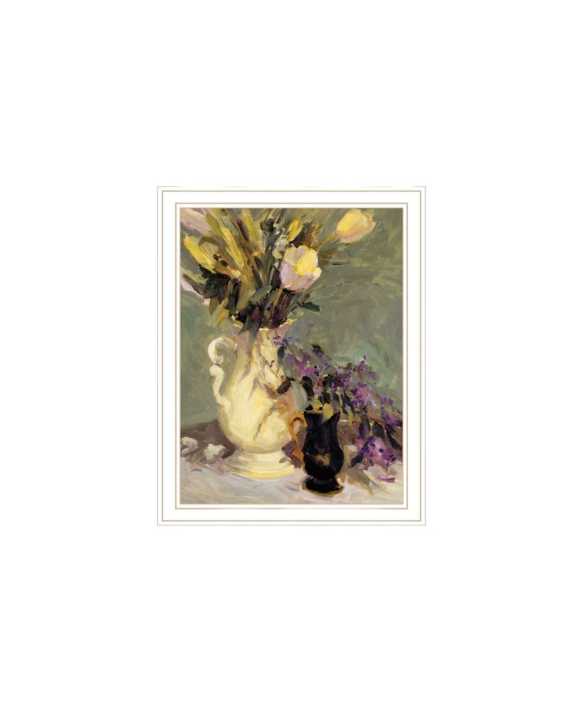Set Of Two Abstract Tulips And Lavender Flower Vases White Framed Wall Art