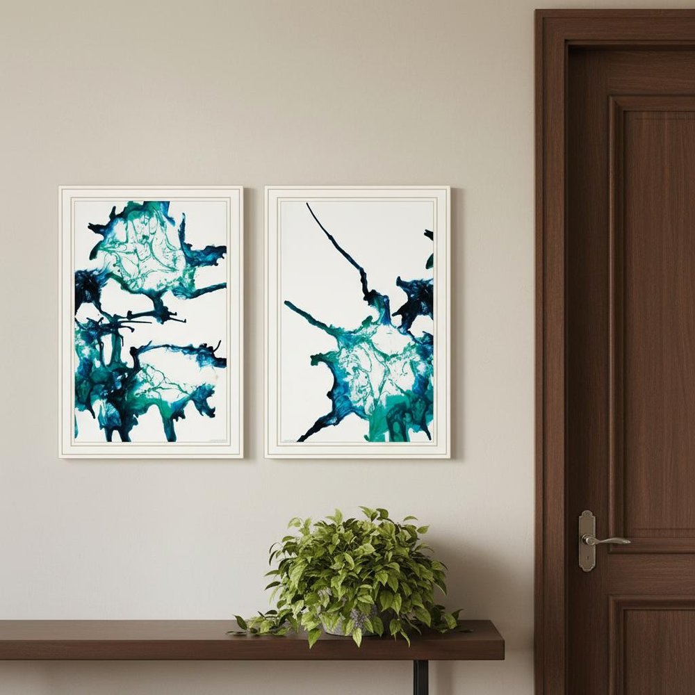 Set Of Two Abstract Ocean Living White Framed Wall Art