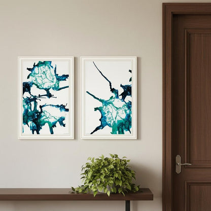 Set Of Two Abstract Ocean Living White Framed Wall Art