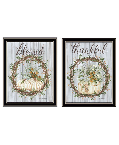 Set Of Two Thankful and Blessed for the Fall Black Framed Wall Art