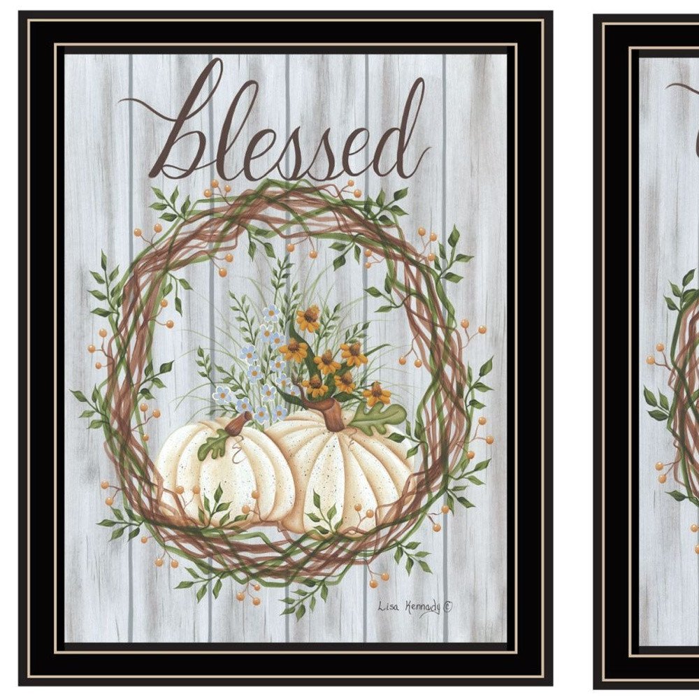 Set Of Two Thankful and Blessed for the Fall Black Framed Wall Art — view 3