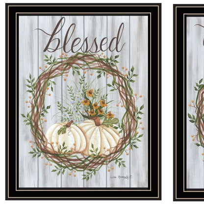 Set Of Two Thankful and Blessed for the Fall Black Framed Wall Art