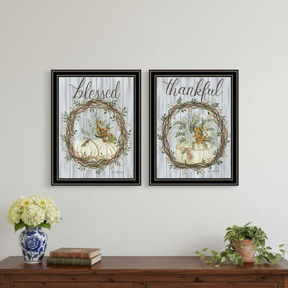 Set Of Two Thankful and Blessed for the Fall Black Framed Wall Art