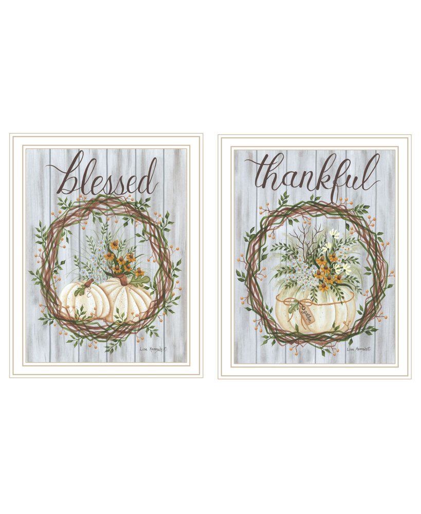Set Of Two Thankful and Blessed Pumpkins White Framed Wall Art