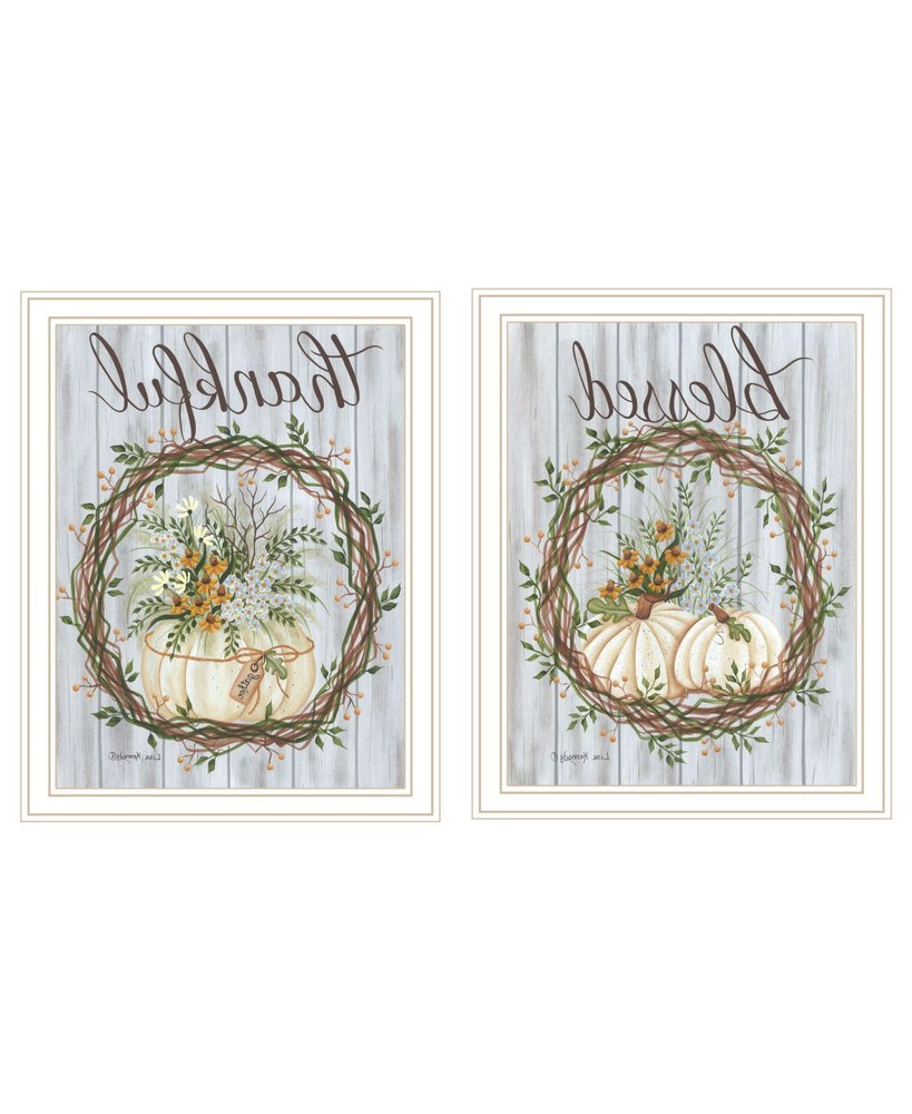 Set Of Two Thankful and Blessed Pumpkins White Framed Wall Art — view 2