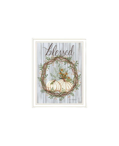 Set Of Two Thankful and Blessed Pumpkins White Framed Wall Art