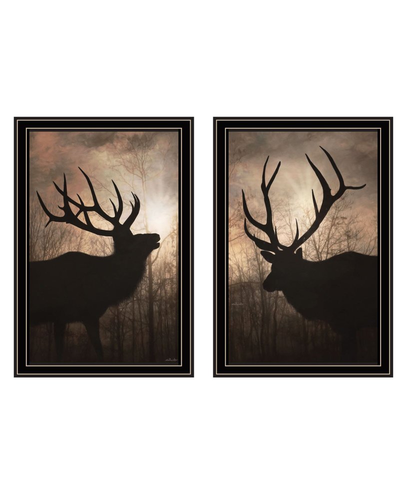 Set Of Two Elk at Sunrise Black Framed Wall Art — view 2
