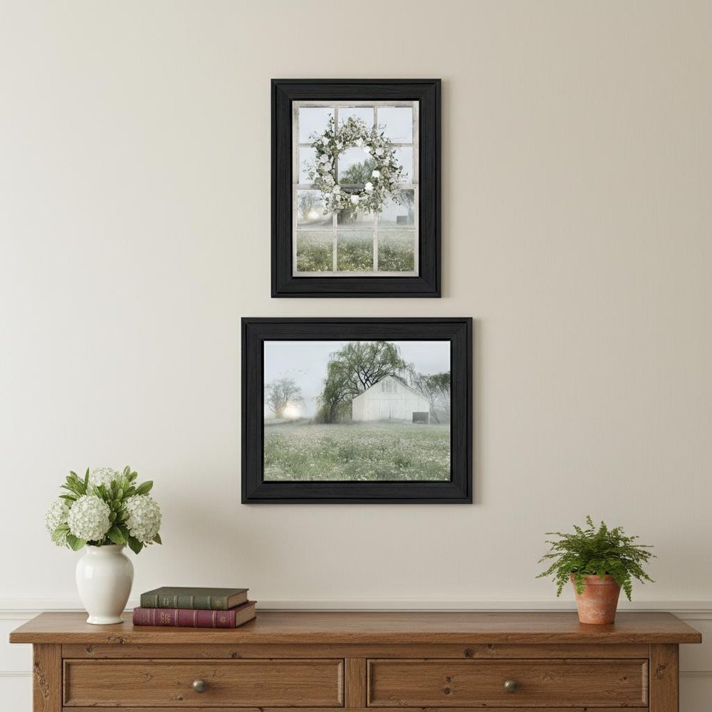 Set Of Two Green Country Morning Black Framed Wall Art — view 4