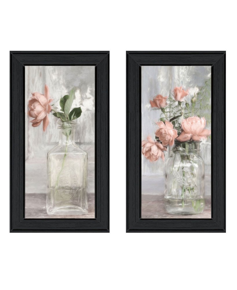 Set Of Two Cottage Peach Rose Black Framed Wall Art — view 2