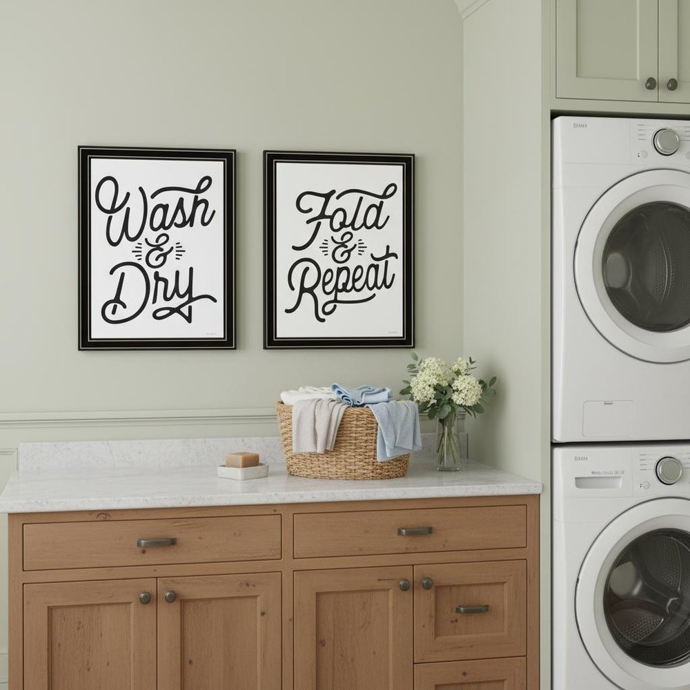 Set Of Two "Laundry Collection" Black Framed Laundry Wall Art