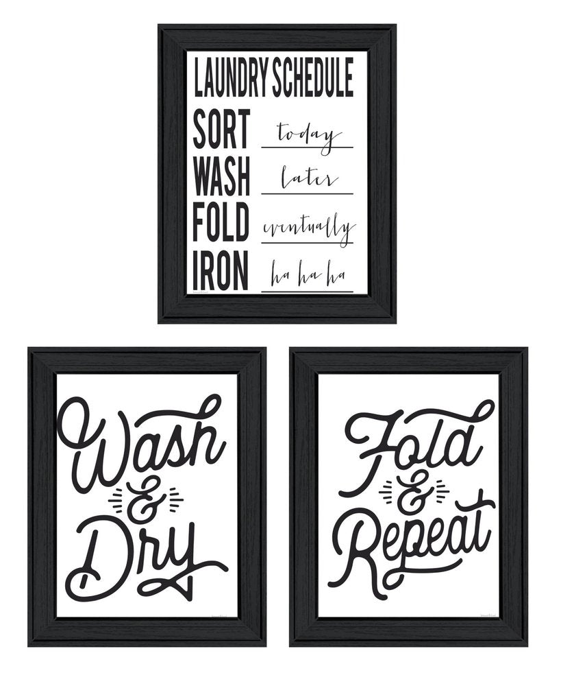 Set Of Three Laundry Schedule For All Black Framed Laundry Wall Art