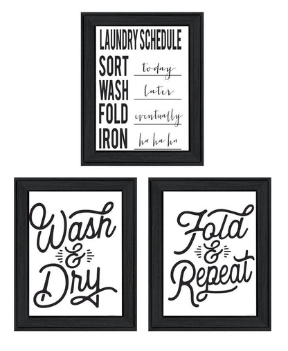 Set Of Three Laundry Schedule For All Black Framed Laundry Wall Art