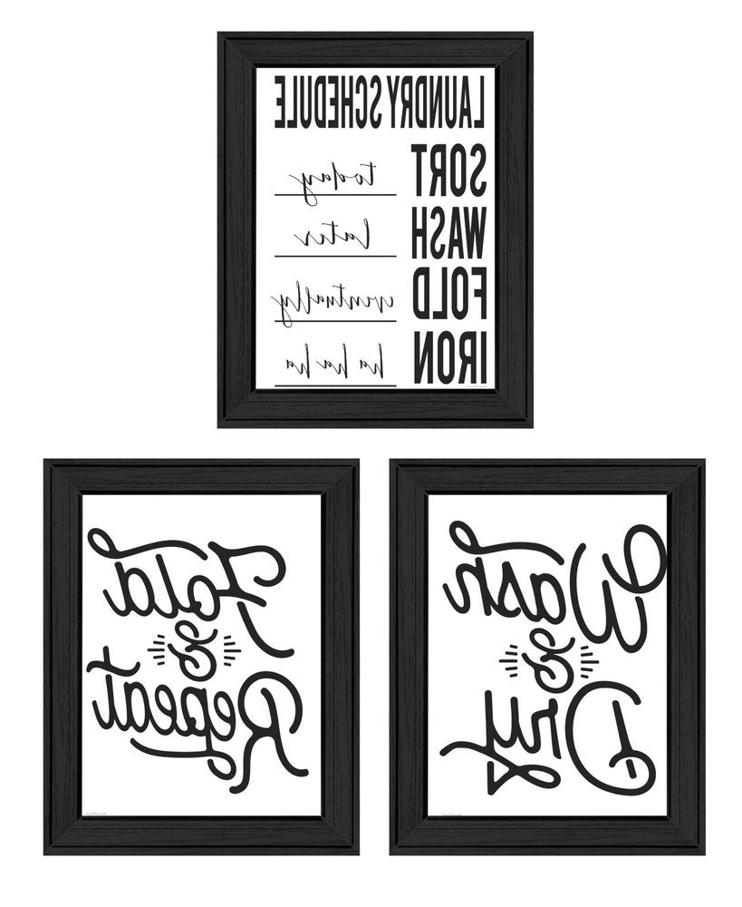 Set Of Three Laundry Schedule For All Black Framed Laundry Wall Art — view 3
