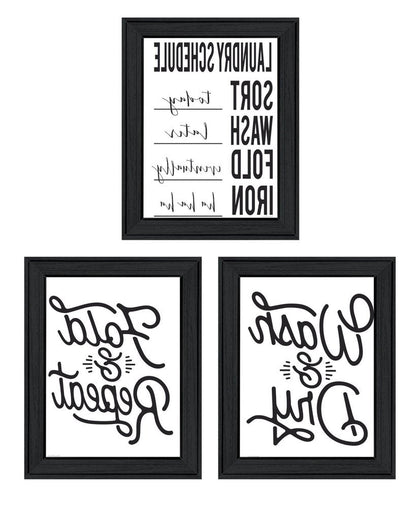 Set Of Three Laundry Schedule For All Black Framed Laundry Wall Art