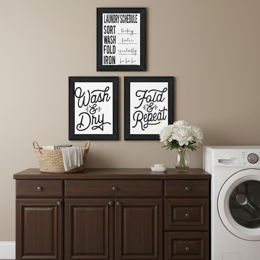 Set Of Three Laundry Schedule For All Black Framed Laundry Wall Art