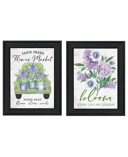 Set Of Two Bloom Where You Are Planted Black Framed Wall Art