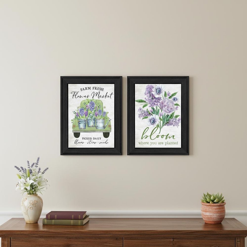 Set Of Two Bloom Where You Are Planted Black Framed Wall Art