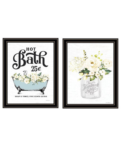 Set Of Two Hot Bath And Homemade Soap Black Framed Bathroom Wall Art
