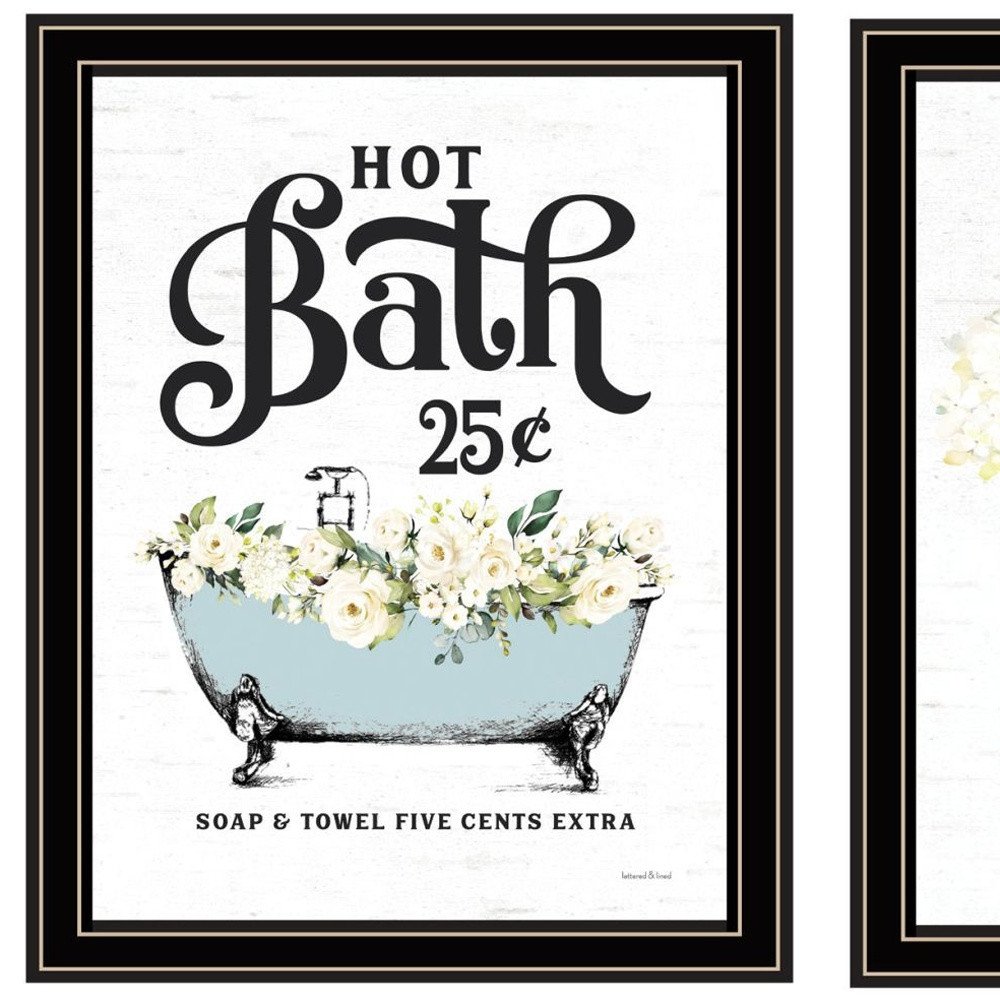 Set Of Two Hot Bath And Homemade Soap Black Framed Bathroom Wall Art