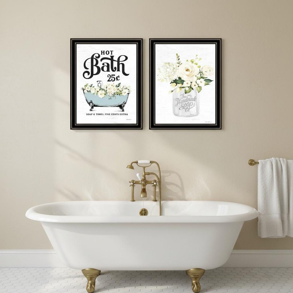 Set Of Two Hot Bath And Homemade Soap Black Framed Bathroom Wall Art