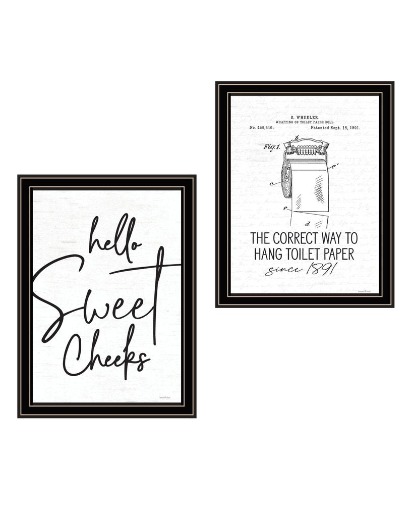 Set Of Two The Correct Way to Hang Toilet Paper ! Black Framed Bathroom Wall Art — view 1