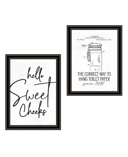 Set Of Two The Correct Way to Hang Toilet Paper ! Black Framed Bathroom Wall Art