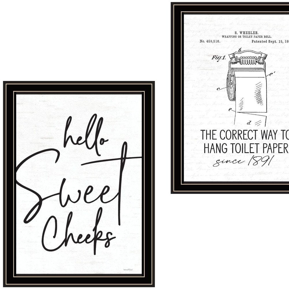 Set Of Two The Correct Way to Hang Toilet Paper ! Black Framed Bathroom Wall Art — view 2