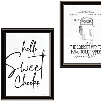 Set Of Two The Correct Way to Hang Toilet Paper ! Black Framed Bathroom Wall Art