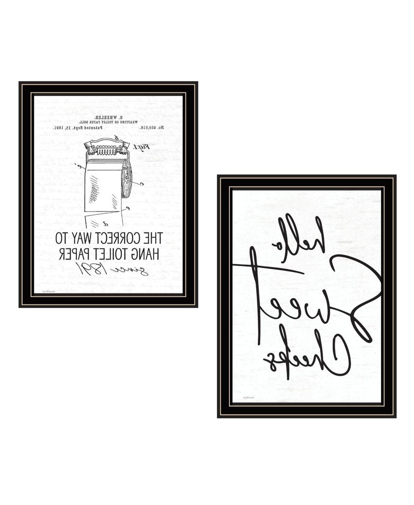 Set Of Two The Correct Way to Hang Toilet Paper ! Black Framed Bathroom Wall Art