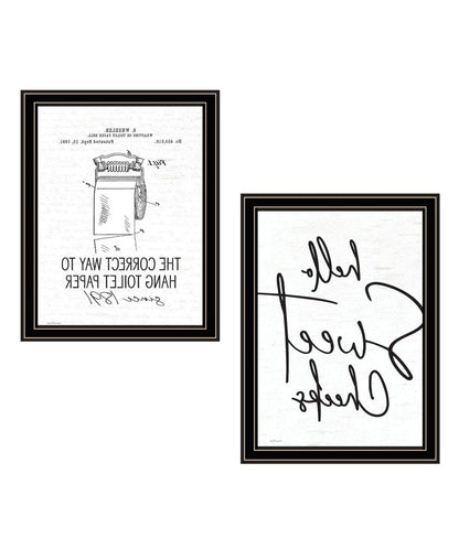 Set Of Two The Correct Way to Hang Toilet Paper ! Black Framed Bathroom Wall Art