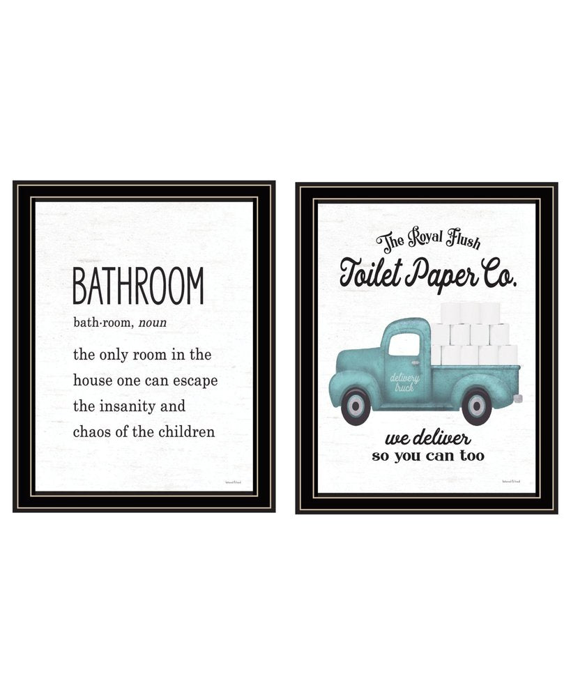 Set Of Two The Royal Flush Toilet Paper Co. ! Black Framed Bathroom Wall Art