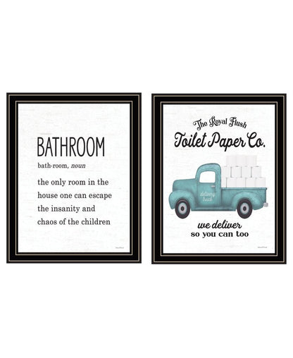 Set Of Two The Royal Flush Toilet Paper Co. ! Black Framed Bathroom Wall Art