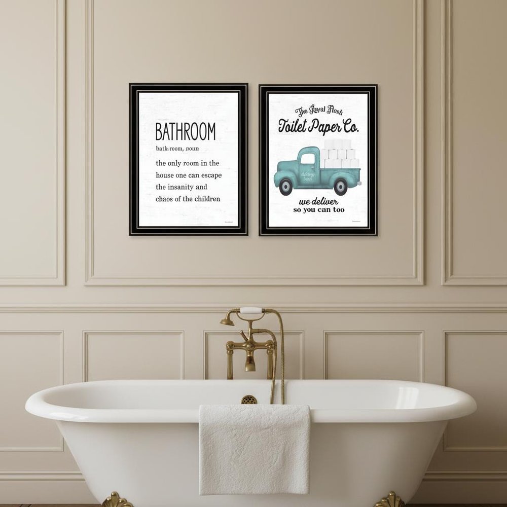 Set Of Two The Royal Flush Toilet Paper Co. ! Black Framed Bathroom Wall Art