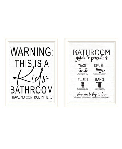 Set Of Two Bathroom Guide to Procedures Black Framed Bathroom Wall Art