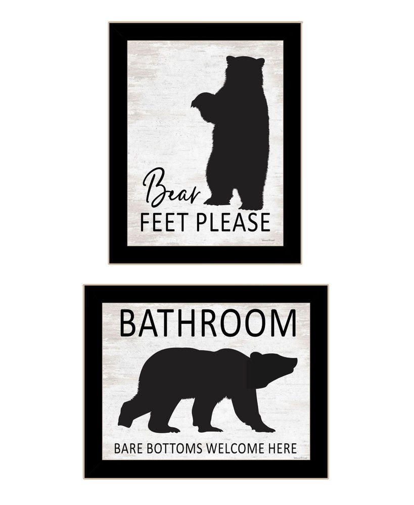 Set Of Two Bear Bottoms Welcome Here Black Framed Bathroom Wall Art